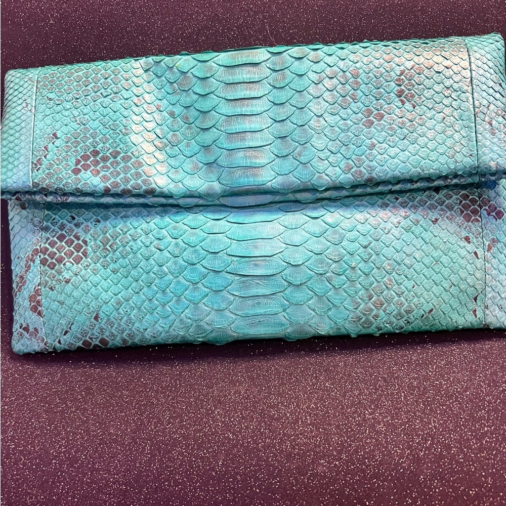 Green snakeskin (real) envelope clutch purse